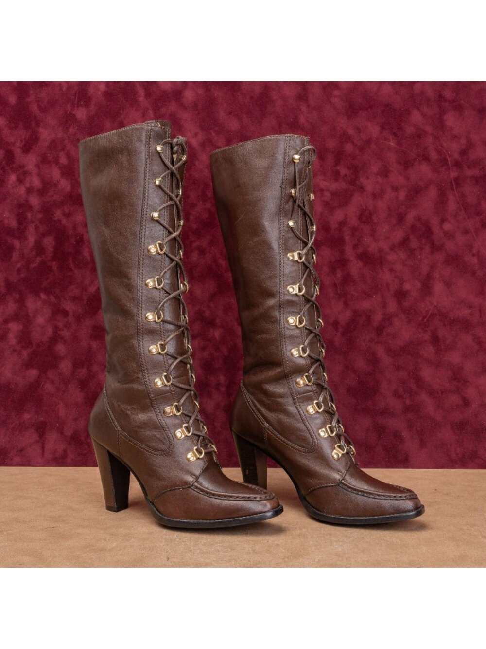 Michael Kors Women Vintage Y2K Victorian Granny Lace Brown Leather Boots sz 8.5